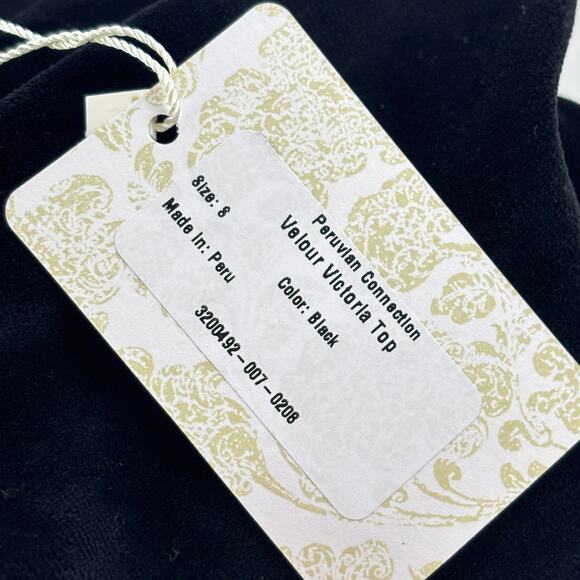 Peruvian Connection Black Victoria Velour Drape Neck Top - Picture 10 of 11